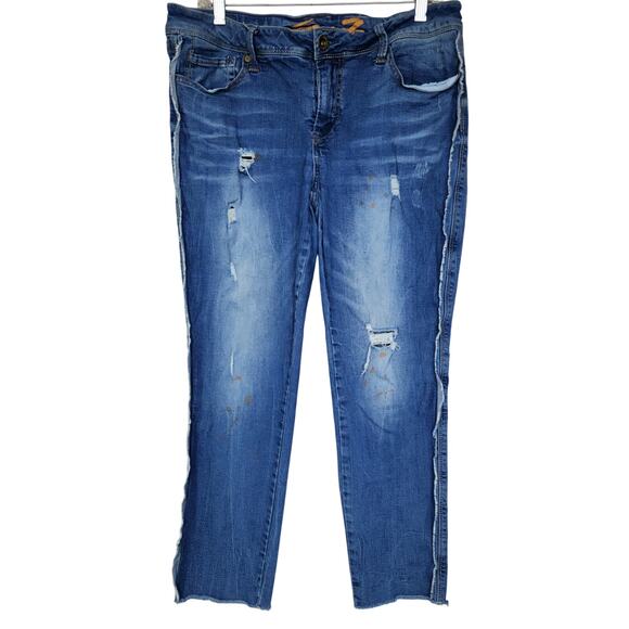 Seven7 Distressed Size 14 Ankle Skinny Paint Splatter Jeans - Picture 1 of 6